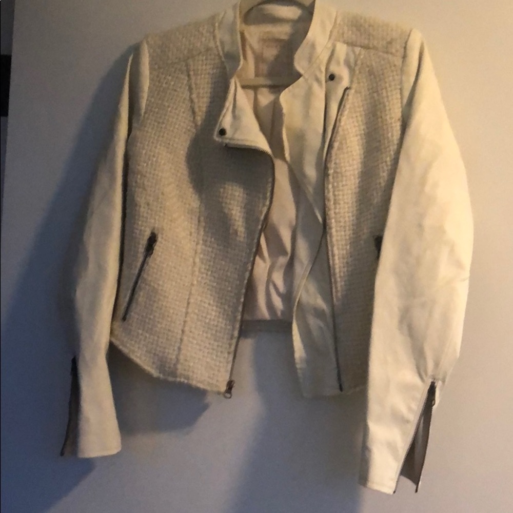 Ivory faux leather/ tweed jacket from guess